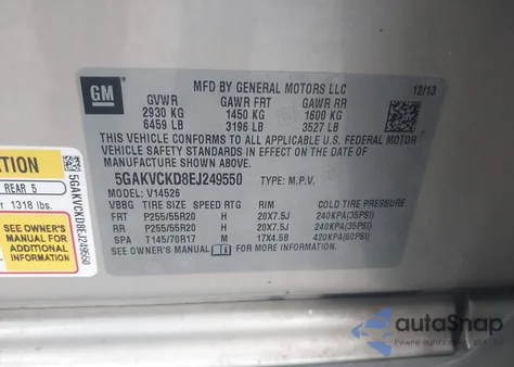 2014 Buick Enclave Premium from USA, damaged, VIN 5GAKVCKD8EJ249550